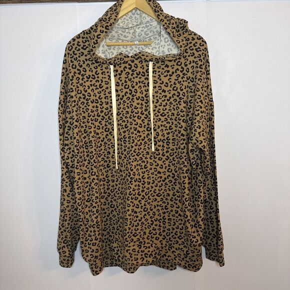 White Birch Womens Large‎ Lightweight Pullover Hoodie Cheetah Print Cozy Soft - Picture 3 of 9